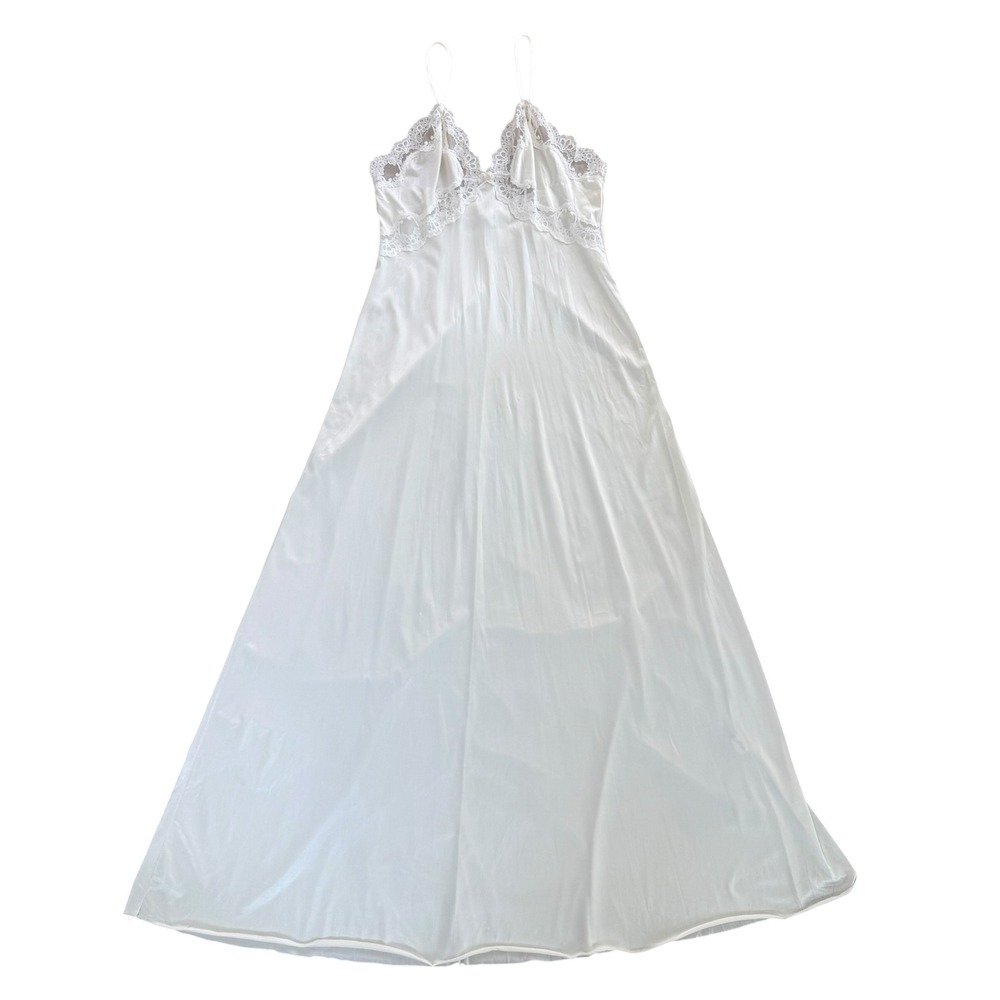 Val Mode Vintage Chemise Lingerie Slip Lace Babydoll Dress Medium White 90s